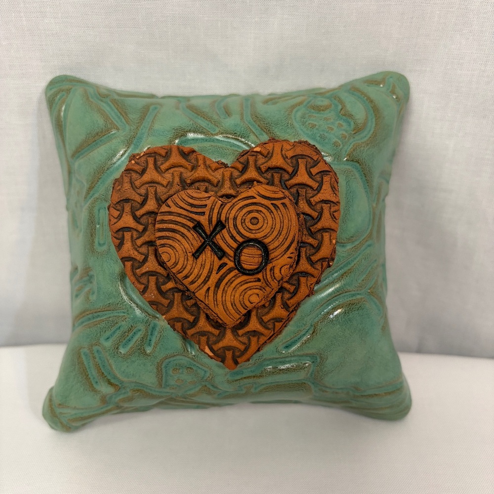 Studio Pottery Art Wall Hanging Glazed Green Love Heart Textured Signed